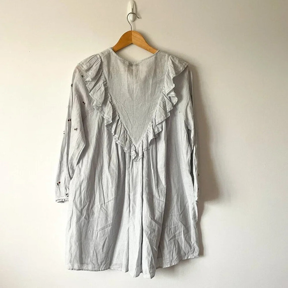 Zara Daisy  Floral Embroidered Ruffle Neckline Cotton Mini Dress Light Blue XS - Picture 9 of 11